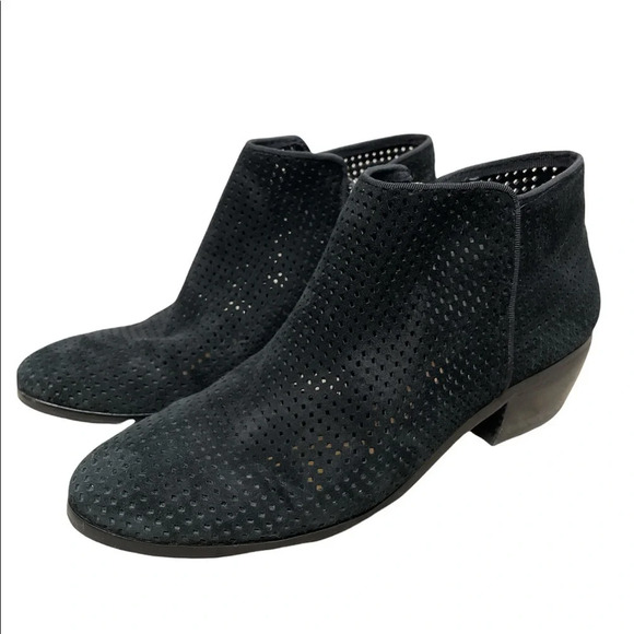 Sam Edelman “PIPP” Perforated Black Suede Leather Booties Size 7.5 M - Picture 1 of 14